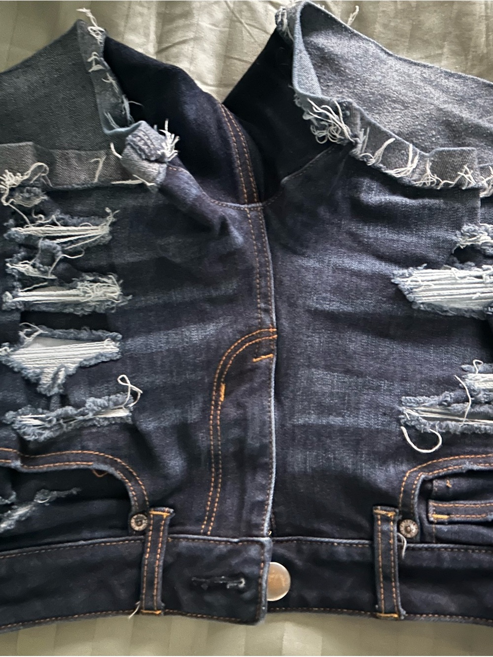 American Eagle Outfitters Distressed Dark Blue Denim Vest